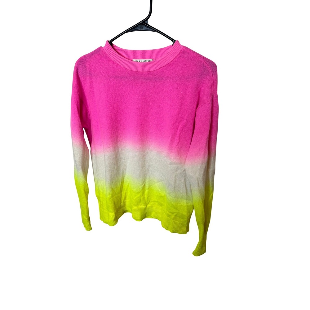 Alice + Olivia Pink White Neon Yellow Ombre Cashmere Blend Sweater CC911S28711 S